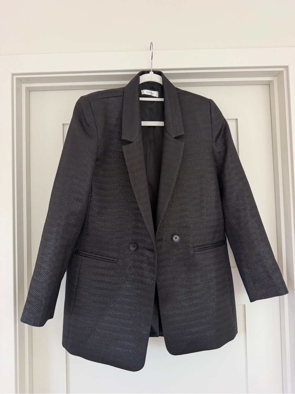 Anine Bing Black Textured Double-Button Blazer